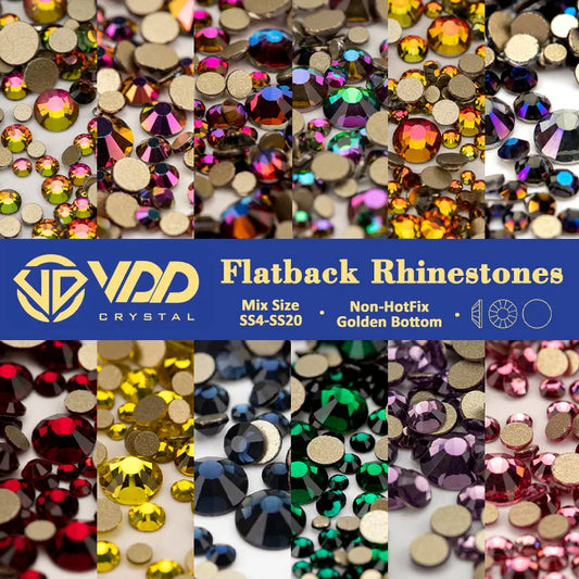 VDD SS4-SS20 Mix Size Clear Crystal Non HotFix Gold FlatBack Rhinestones Decorations DIY Glitter Stones 3D Nail Art Accessories