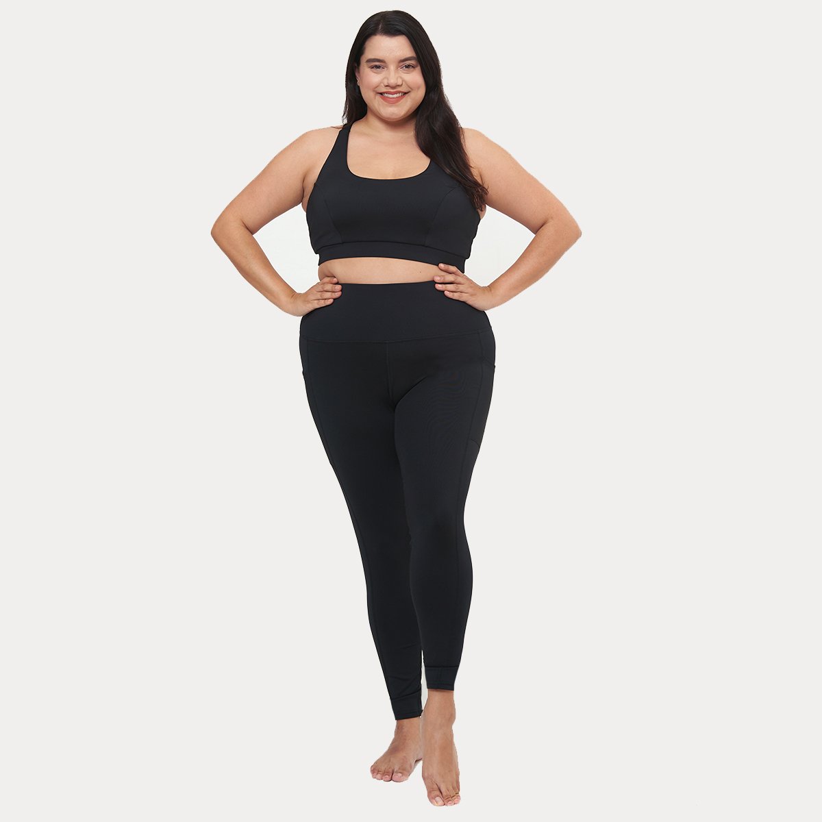 Hi-Rise Square Pocket Leggings - Black Solid