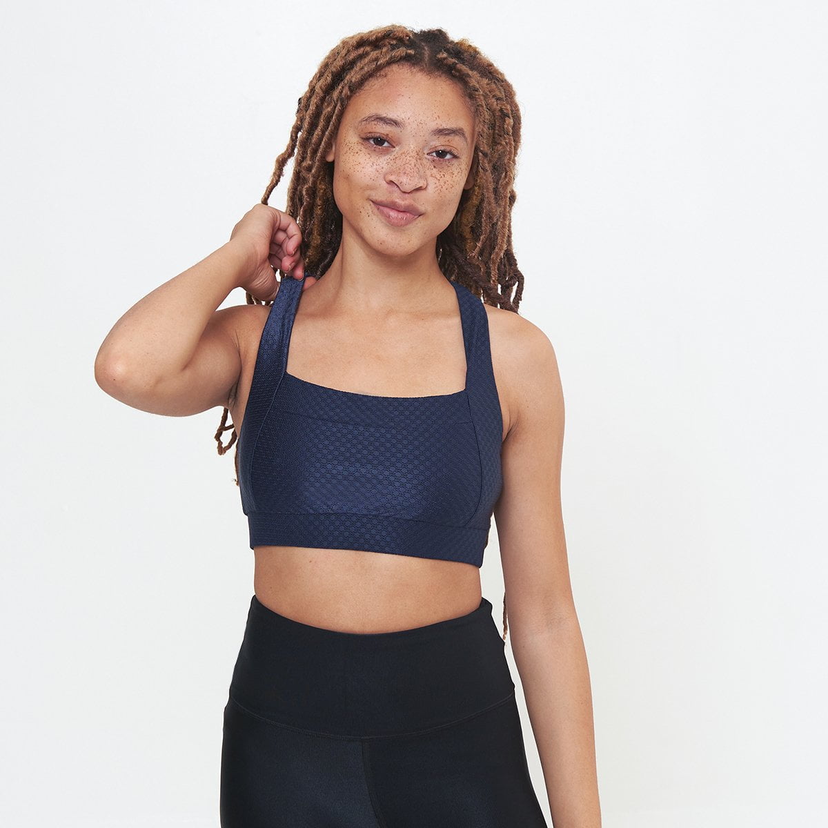 Square Neck Performance Bralette -Midnight Circles Pattern